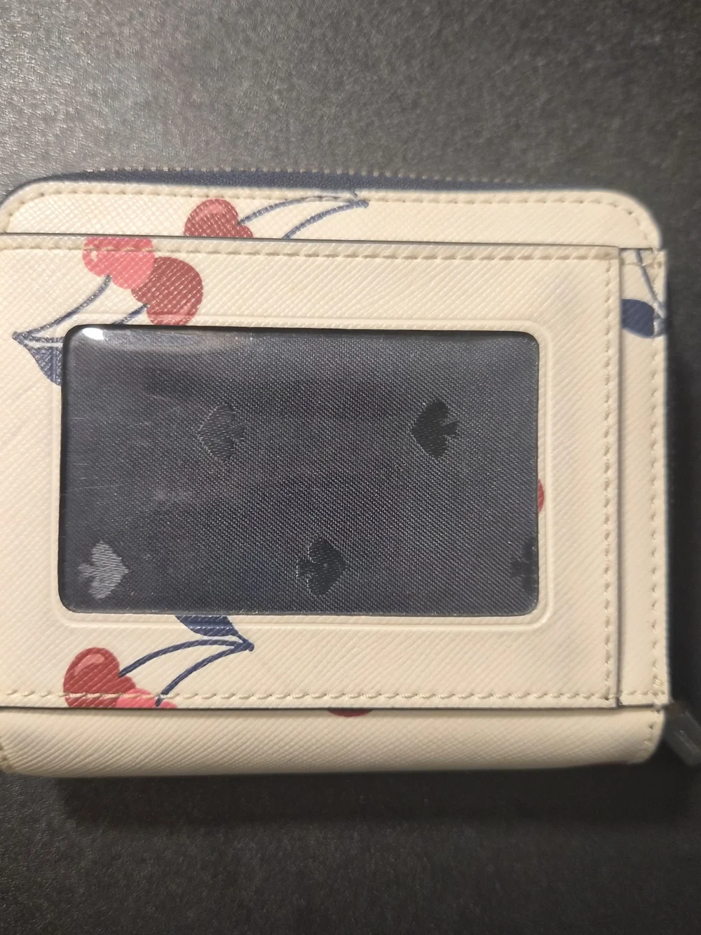 kate spade white wallet with pink & red cherry print